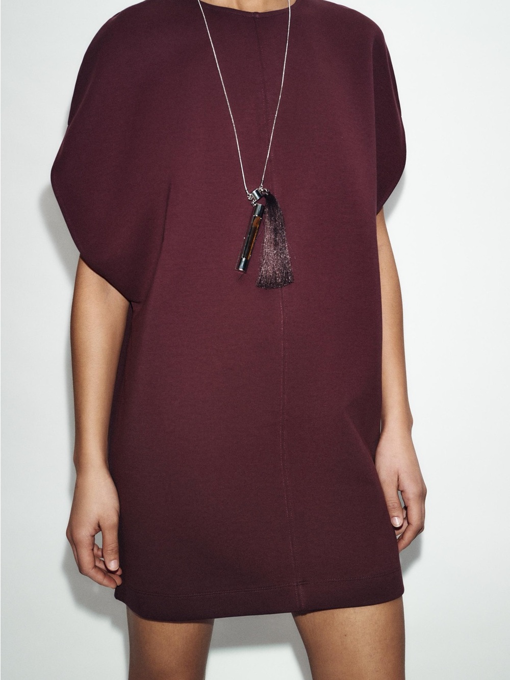 Zara Wine-Red Short Sleeve Shift Dress